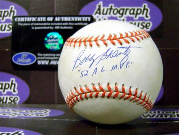 Bobby Shantz autographed Baseball inscribed 52 AL MVP (Yellow toned discount)