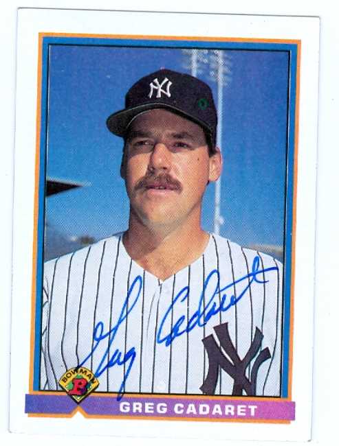 Greg Cadaret autographed baseball card (New York Yankees) 1991 Bowman No.157