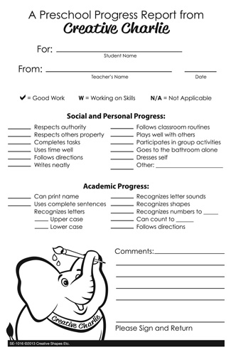 Preschool Progress Report Notes From Creative Charlie