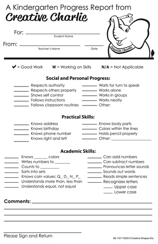 Kindergarten Progress Report Notes From Creative Charlie