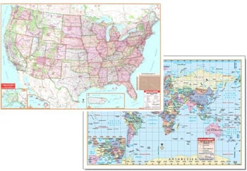 Us & World Adv Politcal Map Set Rolled 46x36