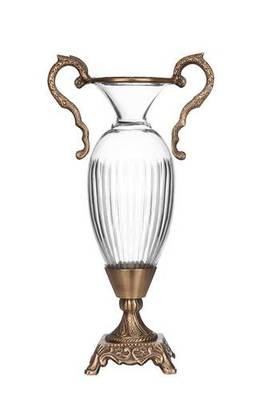 14 In. Glass Brass Vase