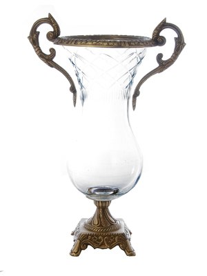 15 In. Glass Brass Vase-clear