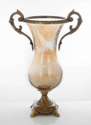 14 In. Glass Amber Brass Vase
