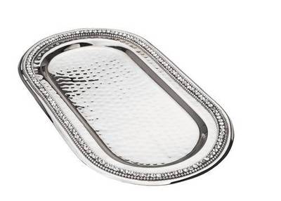 Classic Touch Décor Sdt190 Stainless Steel Oval Tray With Stones