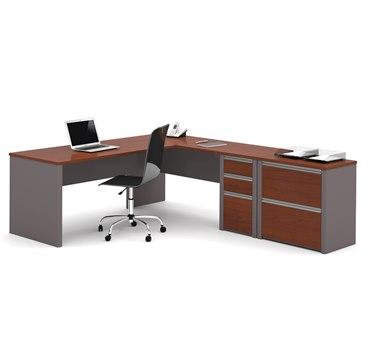 Bestar 93883-39 Connexion L Shaped Workstation With Lateral File In Bordeaux & Slate