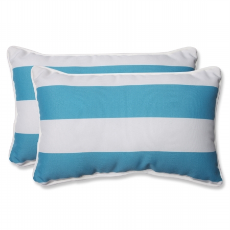 571539 Cabana Stripe Turquoise Rectangular Throw Pillow - Set Of 2