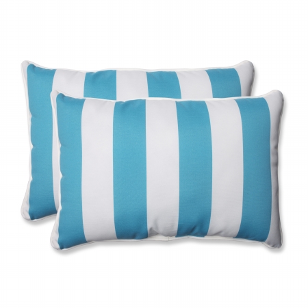 571553 Cabana Stripe Turquoise Over-sized Rectangular Throw Pillow - Set Of 2