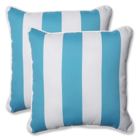 Cabana Stripe Turquoise Throw Pillow 18.5 In. - Set Of 2