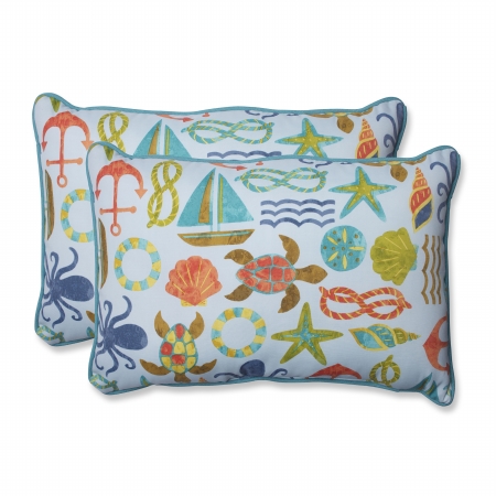 569482 Seapoint Blue Summer Over-sized Rectangular Throw Pillow - Set Of 2