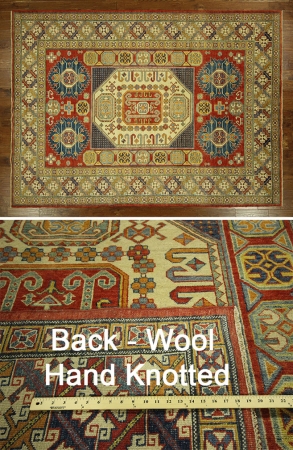 Bh Sun H6606 One Of A Kind Geometric Hand Knotted 9 X 12 Ft. Ivory Super Kazak Wool Area Rug