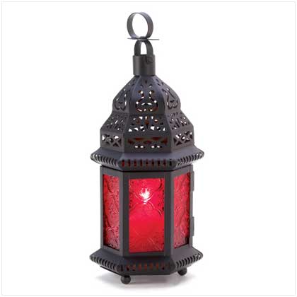 10013245 Red Glass Moroccan Lantern