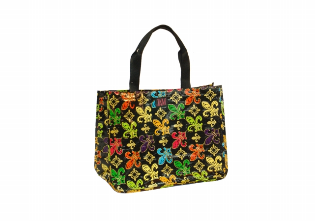 P2rtbfdl Poly R. Tote  Black Fleur De Lis Pack Of 6