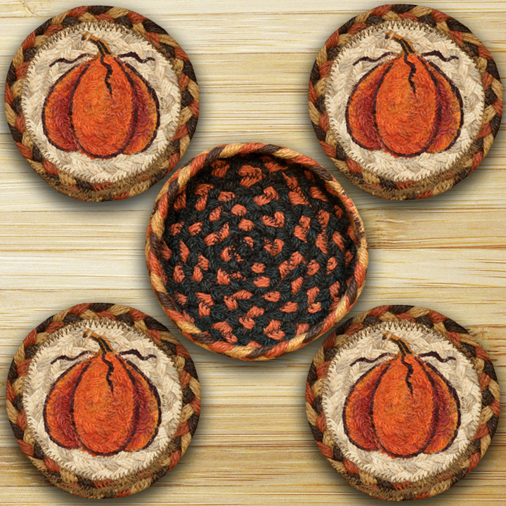Coasters In A Basket, Harvest Pumpkin