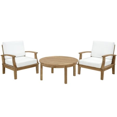 Eei-1475-nat-whi-set Marina 3 Piece Outdoor Patio Teak Sofa Set, Natural White