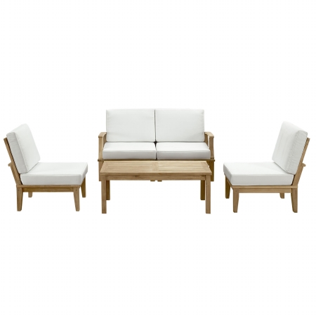 Eei-1477-nat-whi-set Marina 5 Piece Outdoor Patio Teak Sofa Set, Natural White