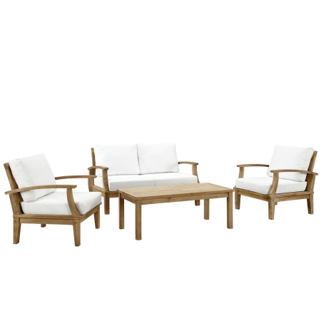 Eei-1469-nat-whi-set Marina 4 Piece Outdoor Patio Teak Sofa Set, Natural White