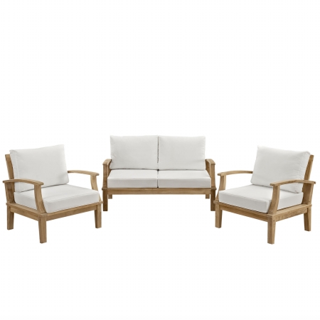 Eei-1470-nat-whi-set Marina 3 Piece Outdoor Patio Teak Sofa Set, Natural White