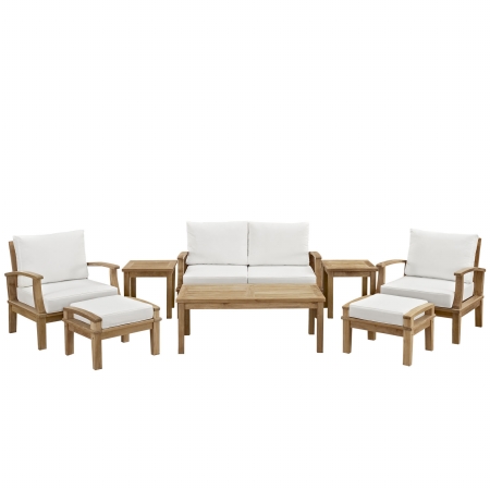 Eei-1471-nat-whi-set Marina 8 Piece Outdoor Patio Teak Sofa Set, Natural White