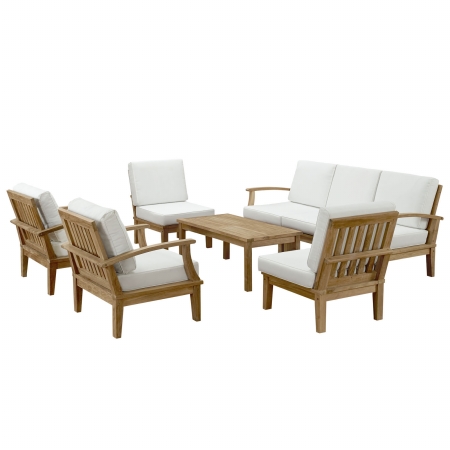 Eei-1479-nat-whi-set Marina 8 Piece Outdoor Patio Teak Sofa Set, Natural White