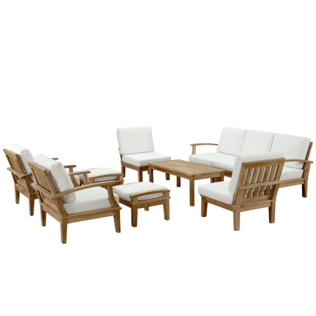 Eei-1480-nat-whi-set Marina 10 Piece Outdoor Patio Teak Sofa Set, Natural White