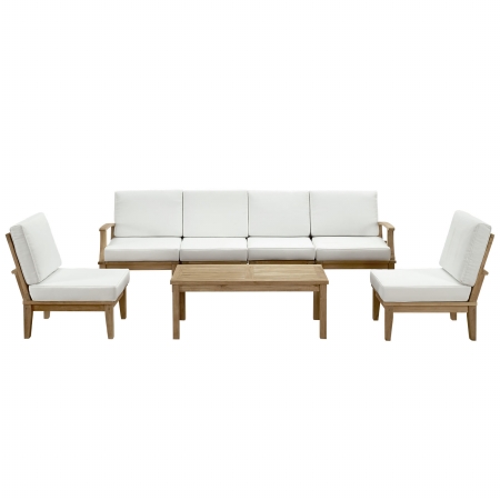 Eei-1481-nat-whi-set Marina 7 Piece Outdoor Patio Teak Sofa Set, Natural White