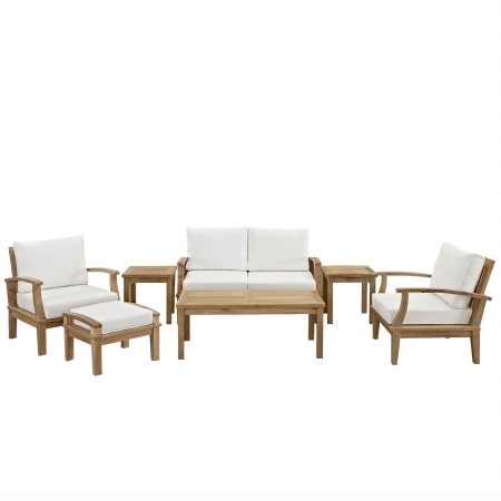 Eei-1486-nat-whi-set Marina 7 Piece Outdoor Patio Teak Sofa Set, Natural White