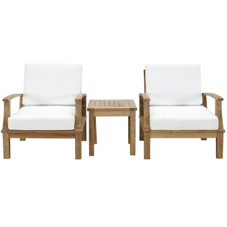 Eei-1487-nat-whi-set Marina 3 Piece Outdoor Patio Teak Sofa Set, Natural White
