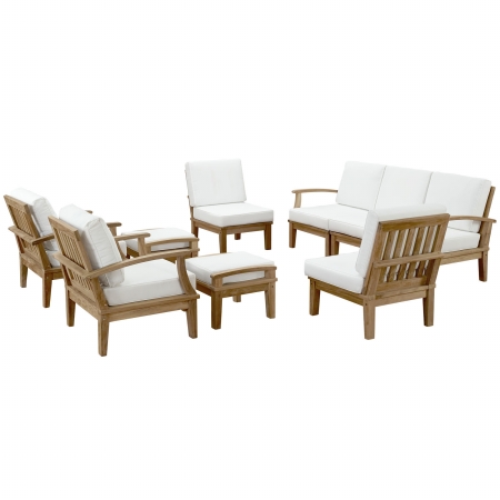 Eei-1488-nat-whi-set Marina 9 Piece Outdoor Patio Teak Sofa Set, Natural White