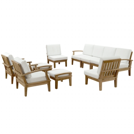 Eei-1489-nat-whi-set Marina 10 Piece Outdoor Patio Teak Sofa Set, Natural White