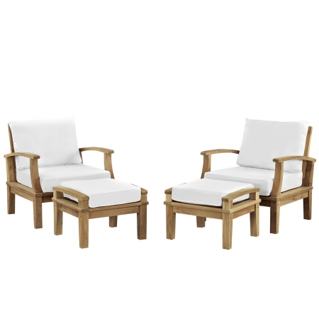 Eei-1537-nat-whi-set Marina 4 Piece Outdoor Patio Teak Sofa Set, Natural White