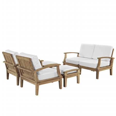 Eei-1597-nat-whi-set Marina 6 Piece Outdoor Patio Teak Sofa Set, Natural White