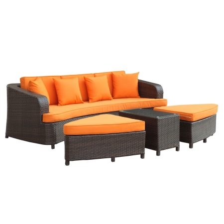 Eei-992-brn-ora-set Monterey Outdoor Patio Sofa Set, Brown Orange