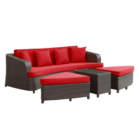Eei-992-brn-red-set Monterey Outdoor Patio Sofa Set, Brown Red