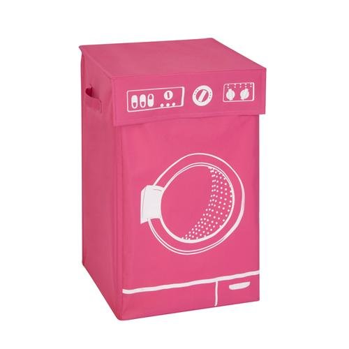 Hmp-04287 Square Hamper With Lid Washing Machine Graphic, Pink