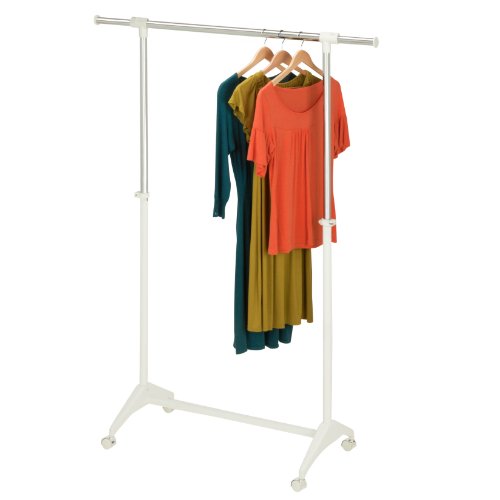 Modern Adjustable Width/height Rolling Garment Rack, White/chrome