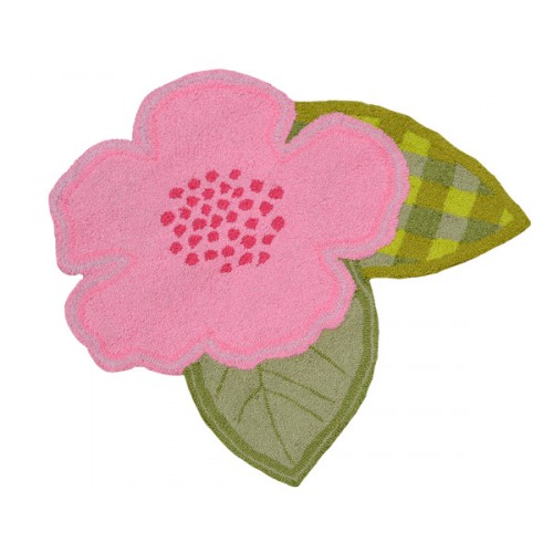 71130q Kids Bloom Shaped Rug - Green With Pink & White