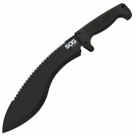 MC11-N Kukri Machete with Straight and Saw Edge Fixed 12 in. Steel Drop Point Blade, Black Finish
