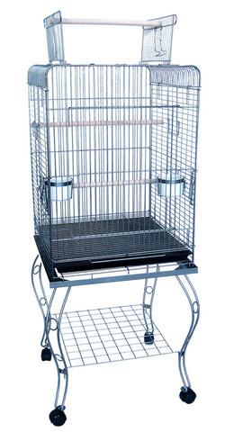 0224as 24 In. Open Top Parrot Cage With Stand - Antique Silver