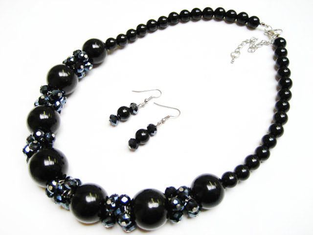 Alur Jewelry 18651bk 21 In. Big Bead Necklace-earring Black