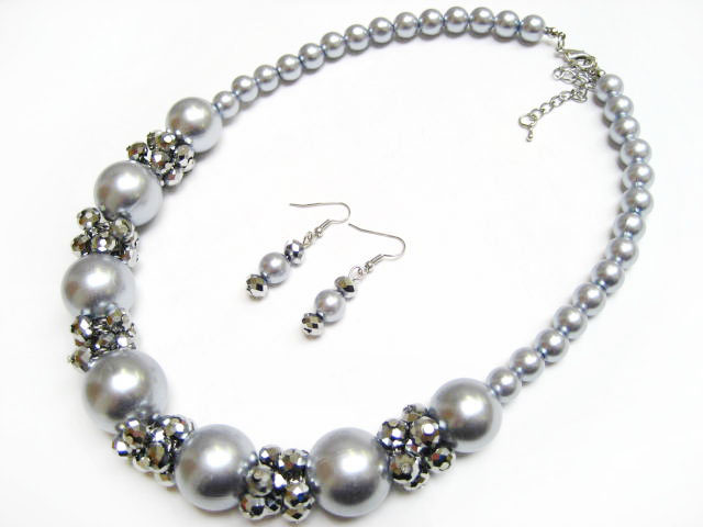 Alur Jewelry 18651gy 21 In. Big Bead Necklace-earring Gray