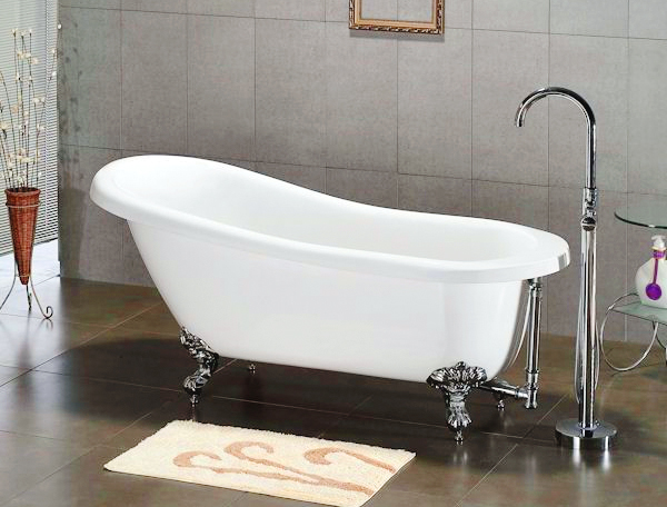 Inc Acrylic Slipper Bathtub 67 X 30 In. With 7 In. Deck Mount Faucet Drillings - Complete Brushed Nickel Plumbing Package