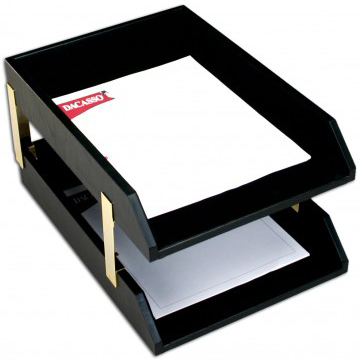 Dacasso Leather Double Legal Trays With Gold Posts - Classic Black