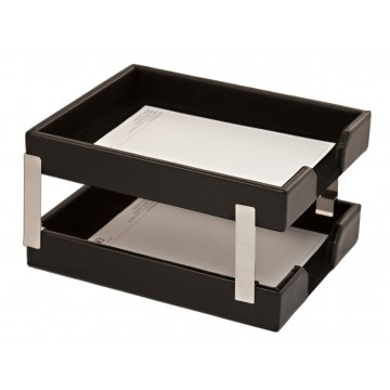 Dacasso A1422 Econo-line Double Letter Trays - Black Leather
