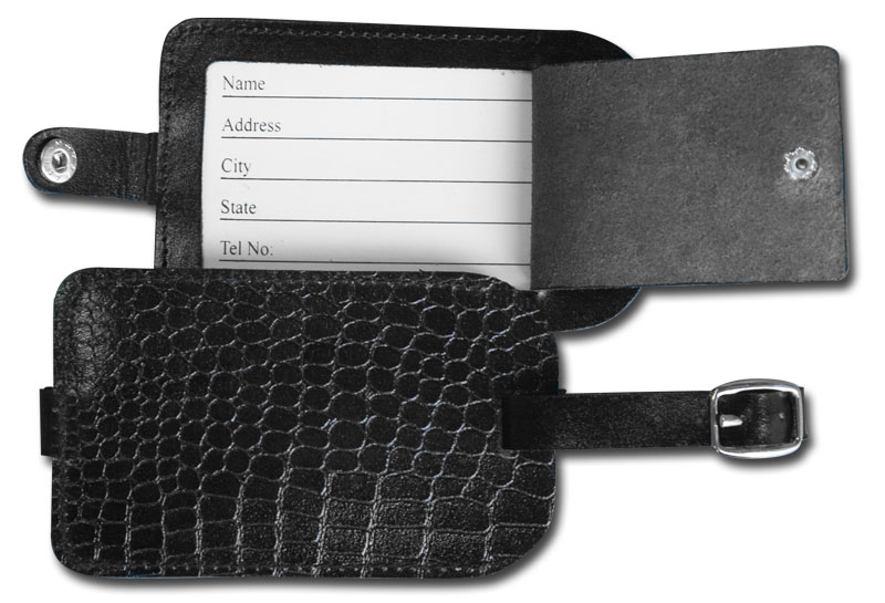 Dacasso A2498 Crocodile Embossed Leather Luggage Tag - Black
