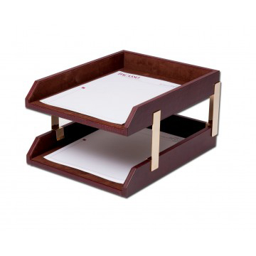 Dacasso Leather Double Letter Trays - Mocha