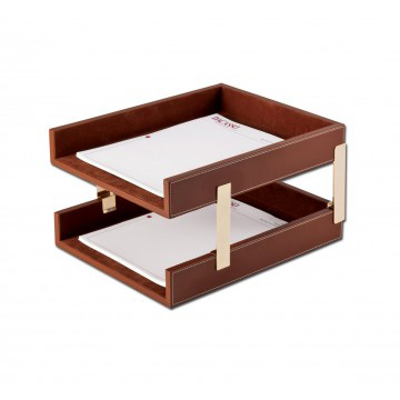 Dacasso Leather Double Letter Trays - Brown