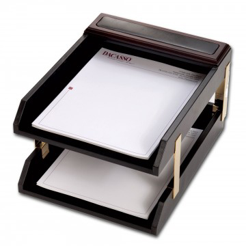 Dacasso A8420 Leather Double Letter Trays - Walnut