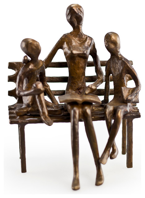 . Zd10034 Mother Reading To Children Bronze Sculpture