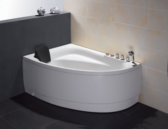 Am161-l 5 Ft. Single Person Corner White Acrylic Whirlpool Bath Tub - Drain On Left
